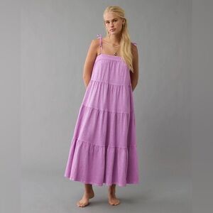 ✨NEW✨ American Eagle Sunchaser Knit Tie Shoulder Maxi dress pink Small